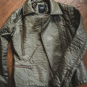 ASOS Olive Vegan Leather Biker Jacket - Women's XS